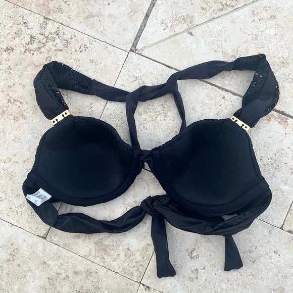 A.Che Halter Swim Bikini Top Black Knit - Picture 6 of 7